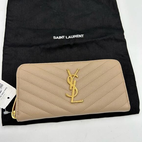 Women's SaintLaurent YSL monogram calf skin zip around wallet made in Italy. - Picture 1 of 12